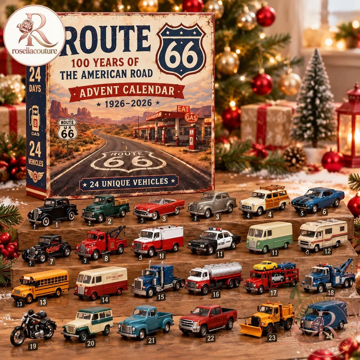 Route 66 100th Anniversary Advent Calendar 2026 Christmas Countdown Gift for Car Lovers