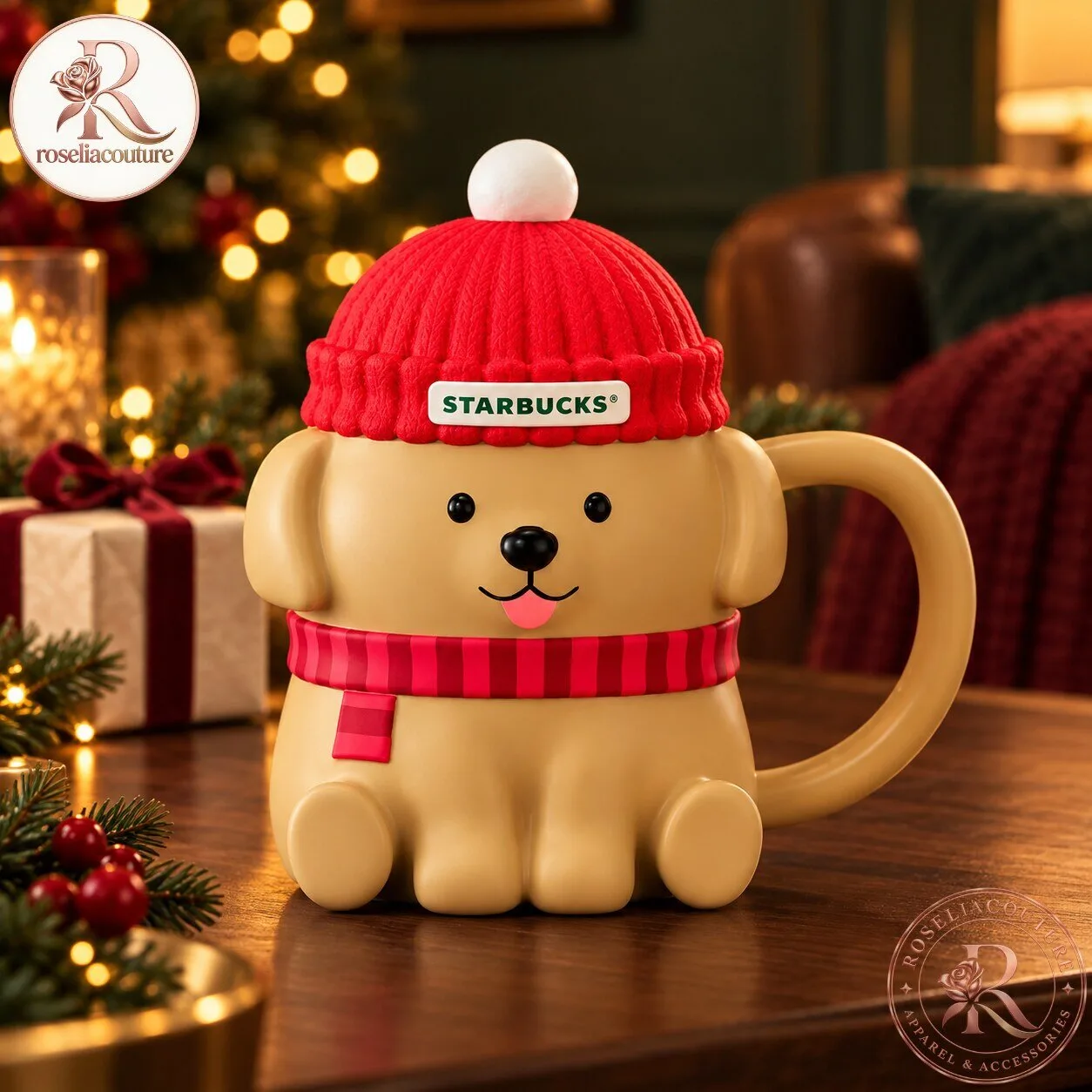 Starbucks Christmas Puppy Mug with Red Beanie Lid
