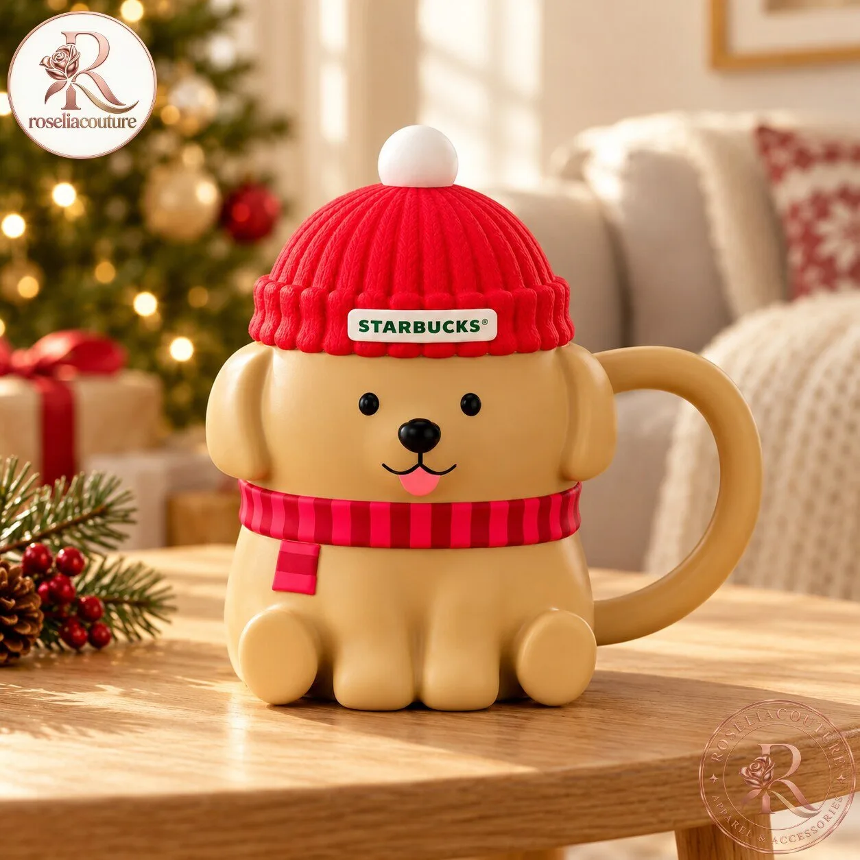 Starbucks Christmas Puppy Mug with Red Beanie Lid 6 Starbucks Christmas Puppy Mug with Red Beanie Lid