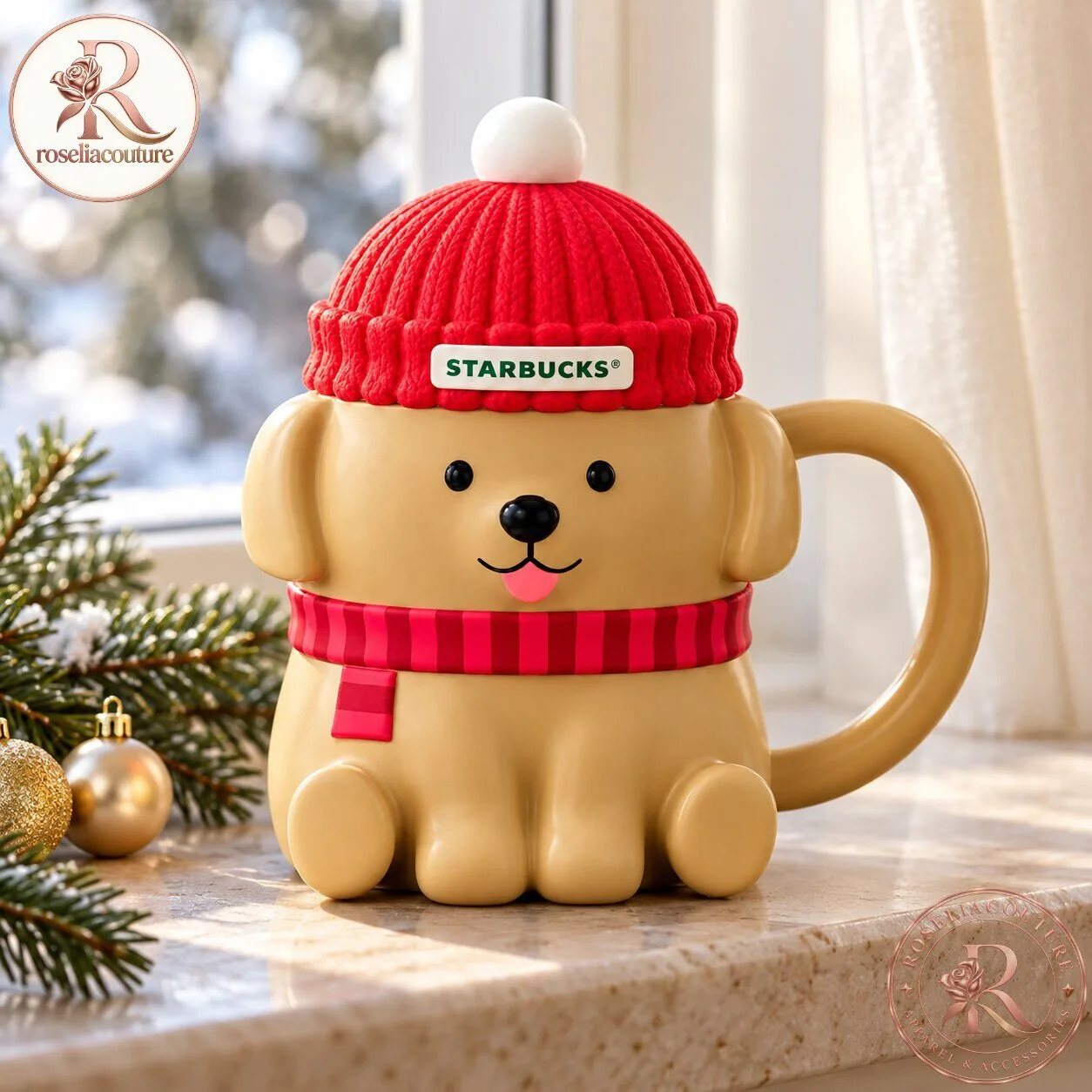 Starbucks Christmas Puppy Mug with Red Beanie Lid 7 Starbucks Christmas Puppy Mug with Red Beanie Lid
